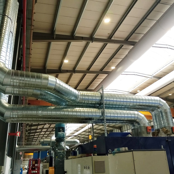 Ductwork inside the industrial facility